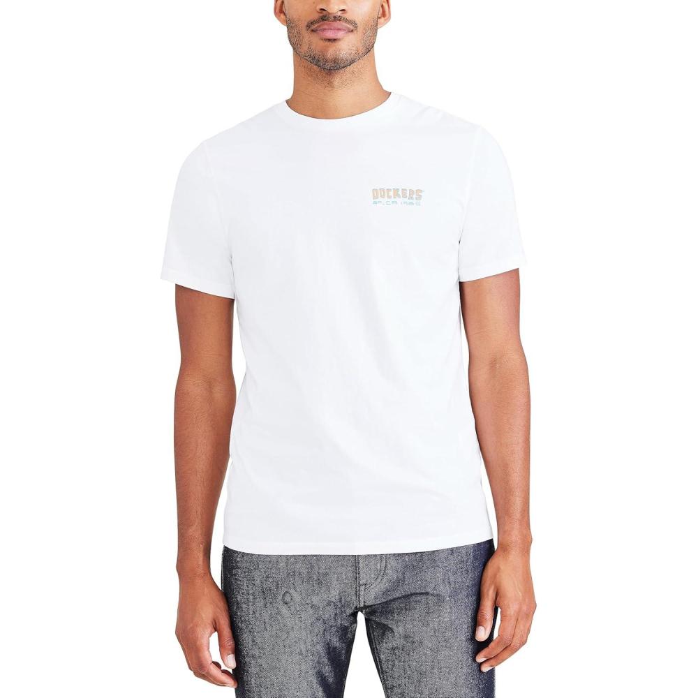 imageDockers Mens Slim Fit Short Sleeve Graphic Tee ShirtLucent White  Back Logo