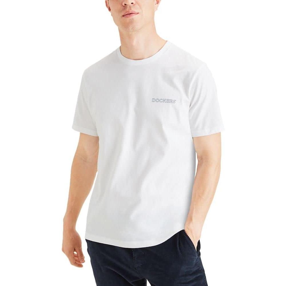 imageDockers Mens Slim Fit Short Sleeve Graphic Tee ShirtPaper White  Stencil Logo