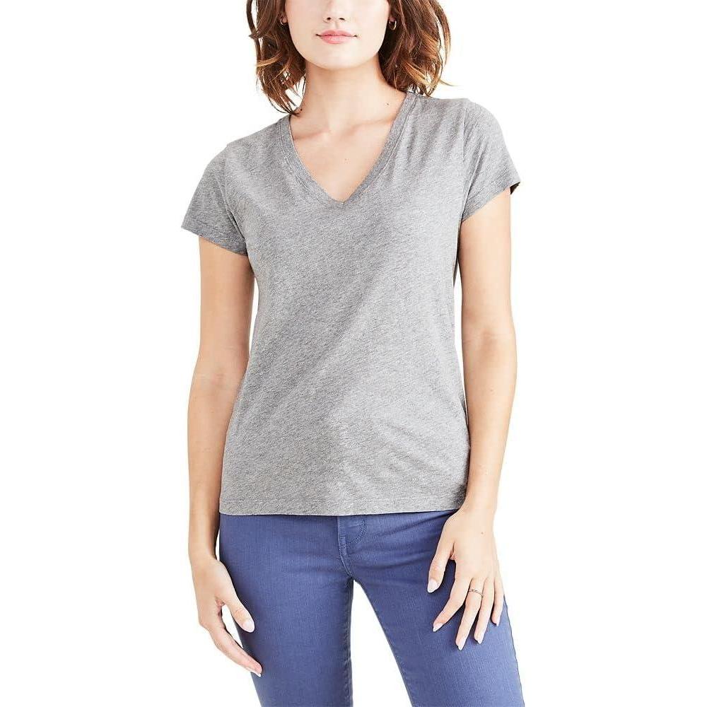 imageDOCKERS Womens Slim Fit Short Sleeve Favorite VNeck Tee ShirtHeather Grey