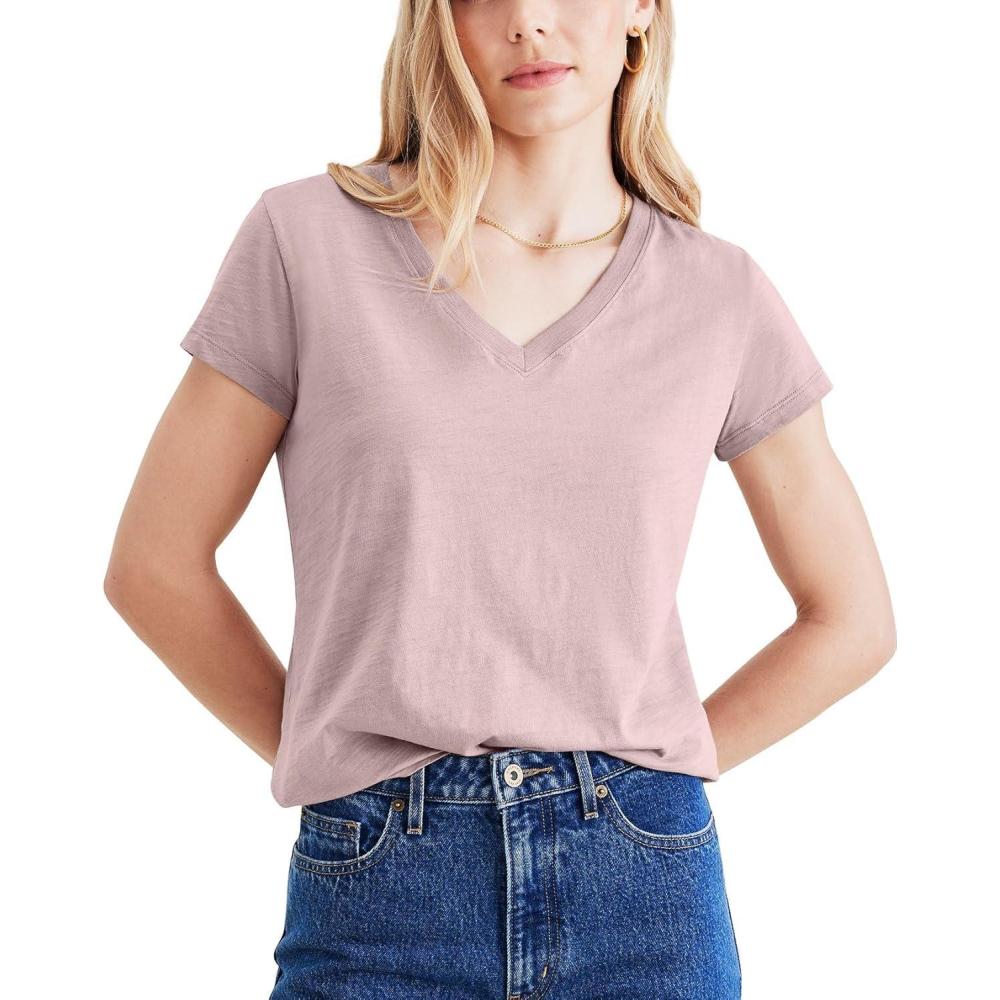 imageDOCKERS Womens Slim Fit Short Sleeve Favorite VNeck Tee ShirtPurple Dove