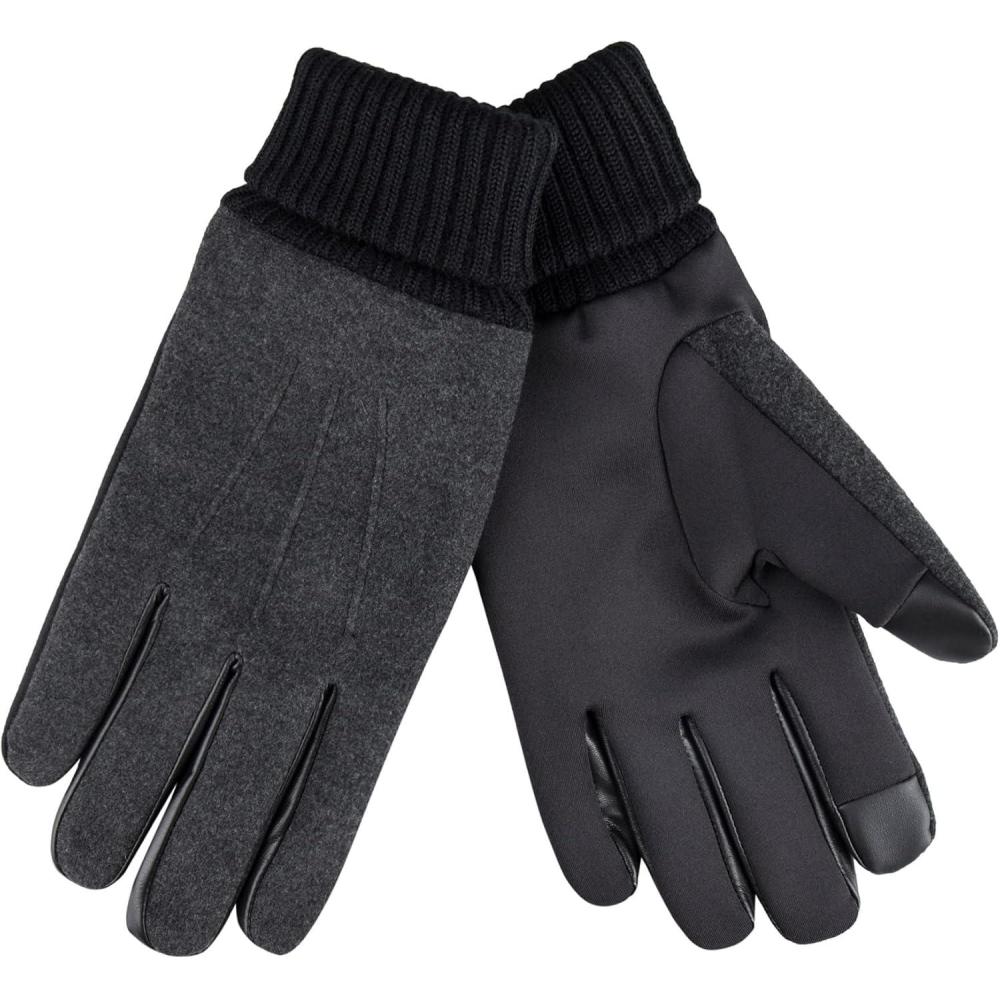 imageDockers Mens Warm Fabric Winter Gloves with Smartphone Touchscreen CapabilityCharcoal Wool