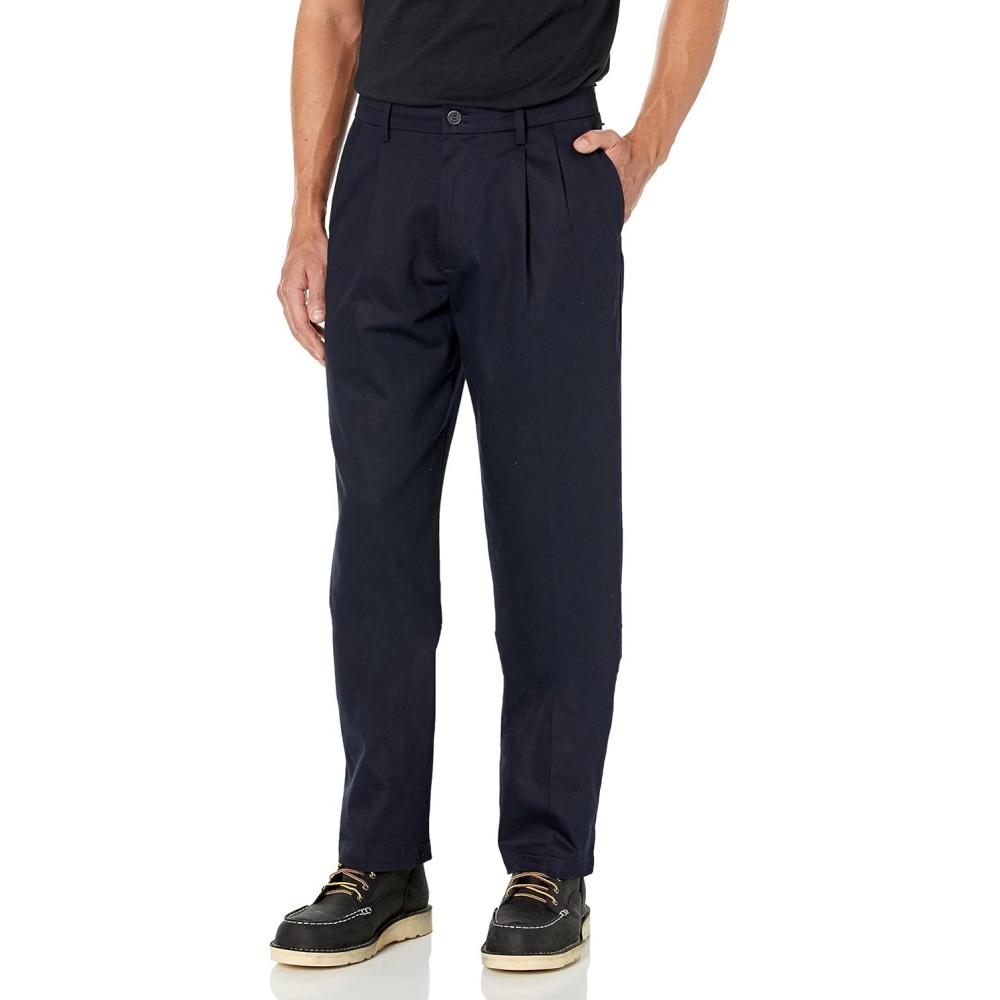 imageDockers Mens Classic Fit Signature Lux Cotton Stretch PantsPleated Regular and Big ampamp TallDockers Navy