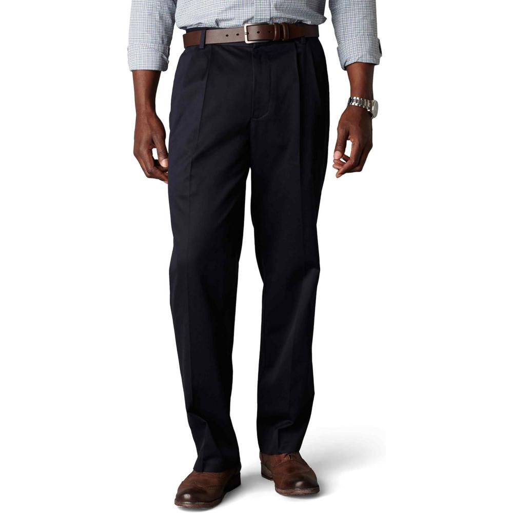 imageDockers Mens Classic Fit Signature Lux Cotton Stretch PantsPleated Regular and Big ampamp TallNavy  Discontinued