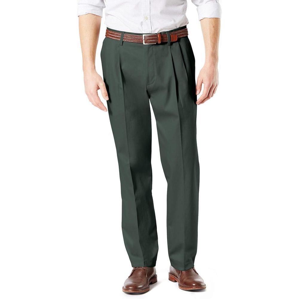 imageDockers Mens Classic Fit Signature Lux Cotton Stretch PantsPleated Regular and Big ampamp TallOlive Grove