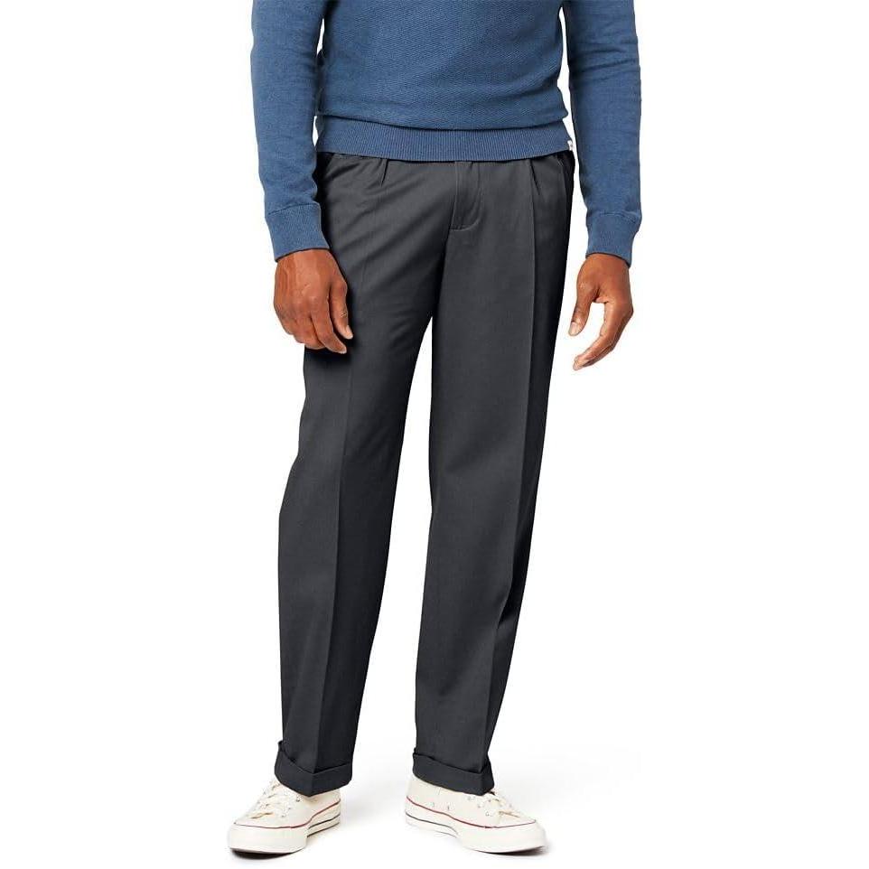 imageDockers Mens Relaxed Fit Comfort Khaki Pants  PleatedDark Charcoal Heather