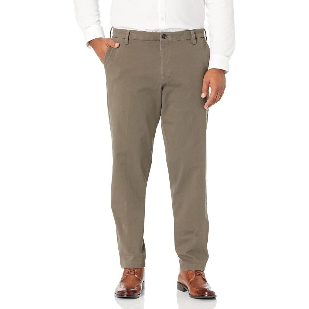 imageDockers Mens Relaxed Fit Comfort Khaki Pants  PleatedDark Pebble