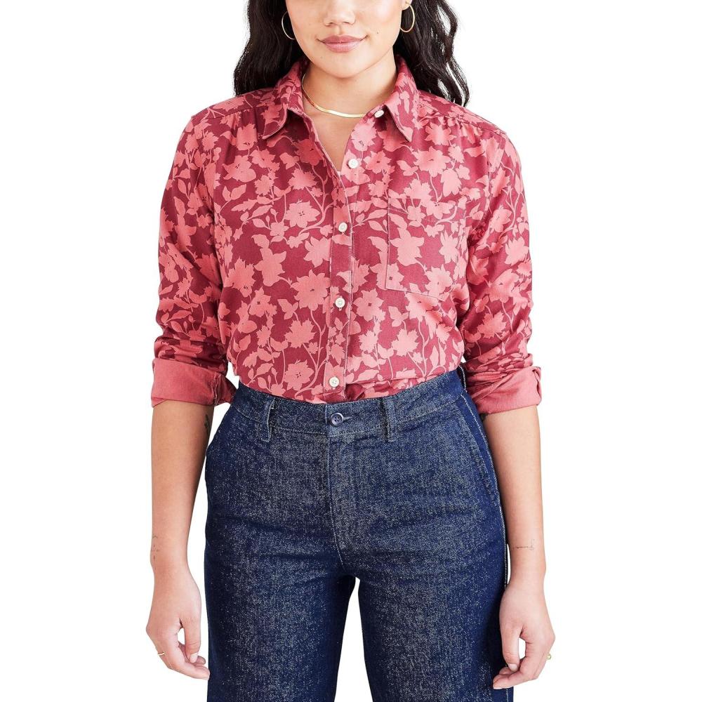 imageDOCKERS Womens Regular Favorite Long Sleeve Collared ShirtRingtone Tibetan Red Flannel