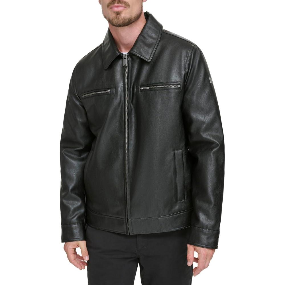 imageDOCKERS mens James Faux Leather JacketBlack Modern Zip