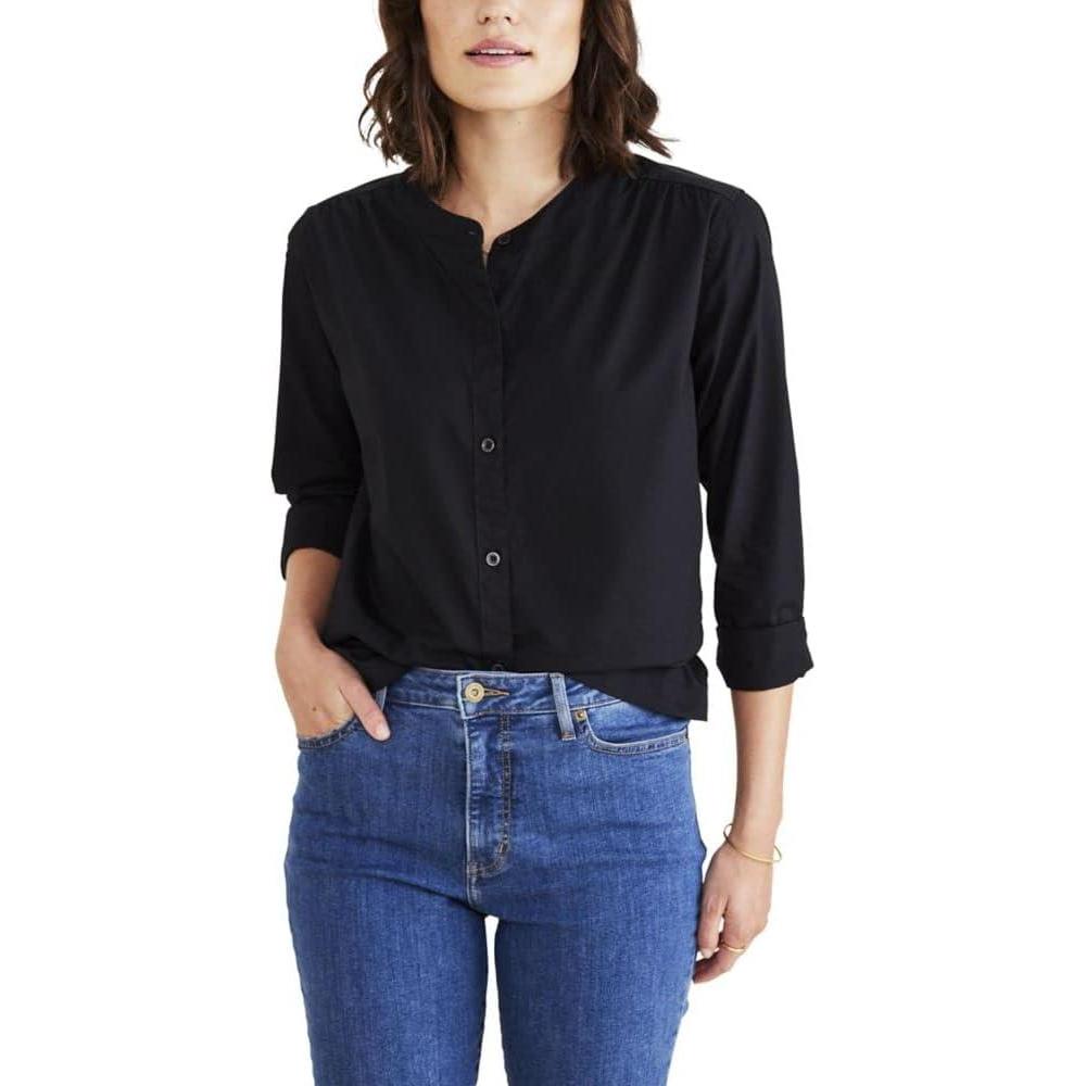imageDockers Womens Regular Fit Long Sleeve Button Down ShirtBeautiful Black Poplin