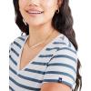 DOCKERS Women’s Slim Fit Short Sleeve Favorite V-Neck Tee Shirt(Blue Fusion Stripe)