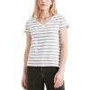 DOCKERS Women’s Slim Fit Short Sleeve Favorite V-Neck Tee Shirt(Forest Fog Green Stripe)
