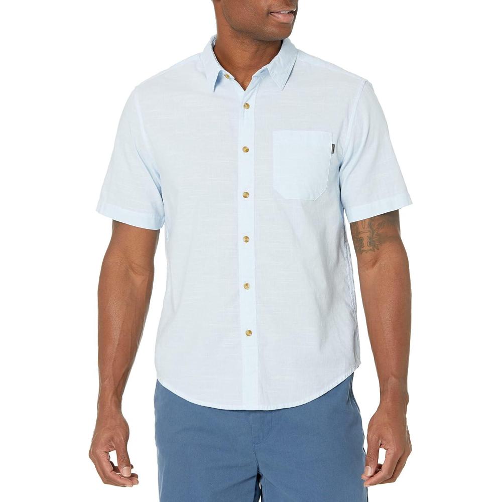 imageDOCKERS Mens Regular Fit Short Sleeve Casual Shirt Standard and Big ampamp TallCerulean Blue