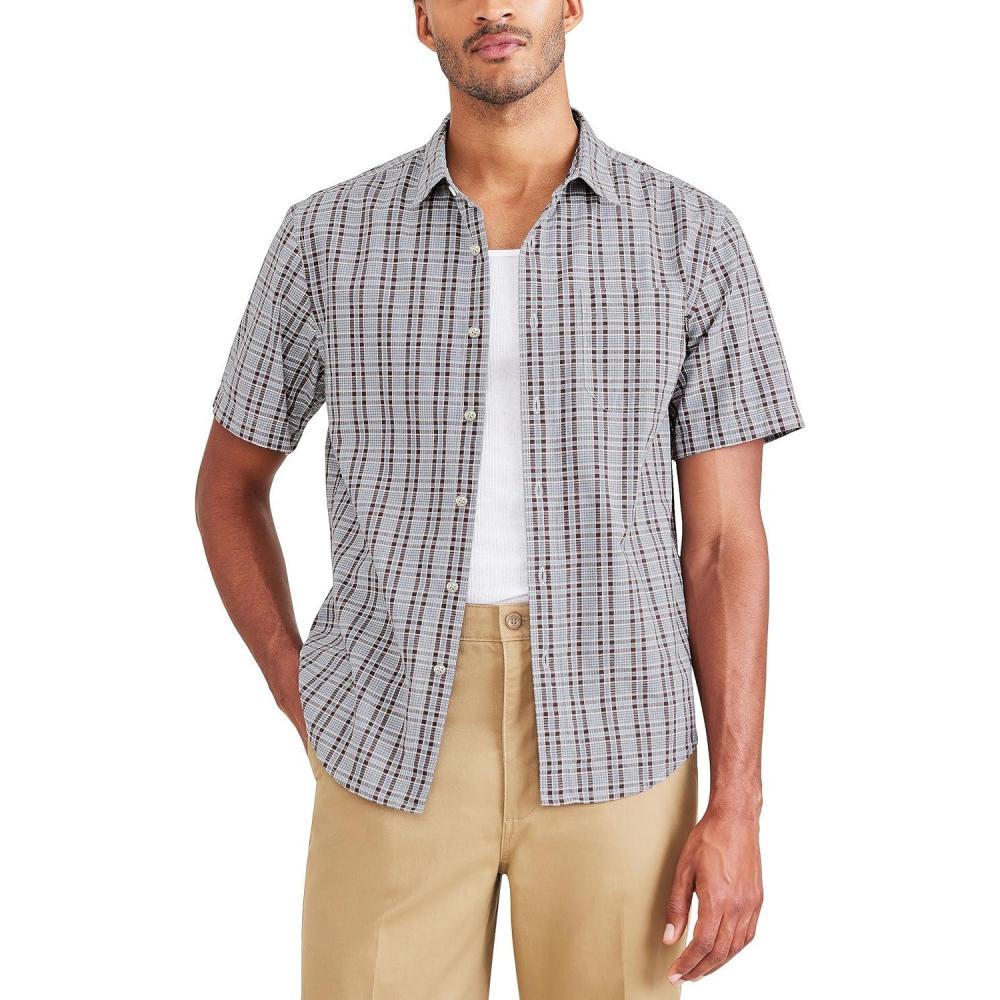 imageDOCKERS Mens Regular Fit Short Sleeve Casual Shirt Standard and Big ampamp TallMountain Creek Blue Saltwater