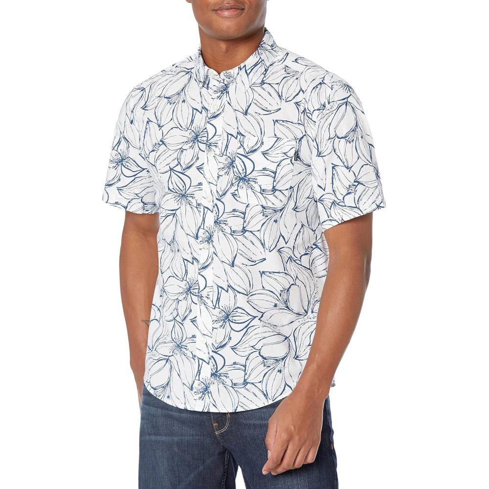 imageDOCKERS Mens Regular Fit Short Sleeve Casual Shirt Standard and Big ampamp TallPaper White Print