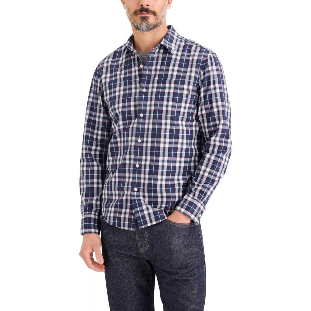 imageDOCKERS Mens Ultimate Shirt Long Sleeve Regular FitDeckerson Poplin Ocean Blue Plaid