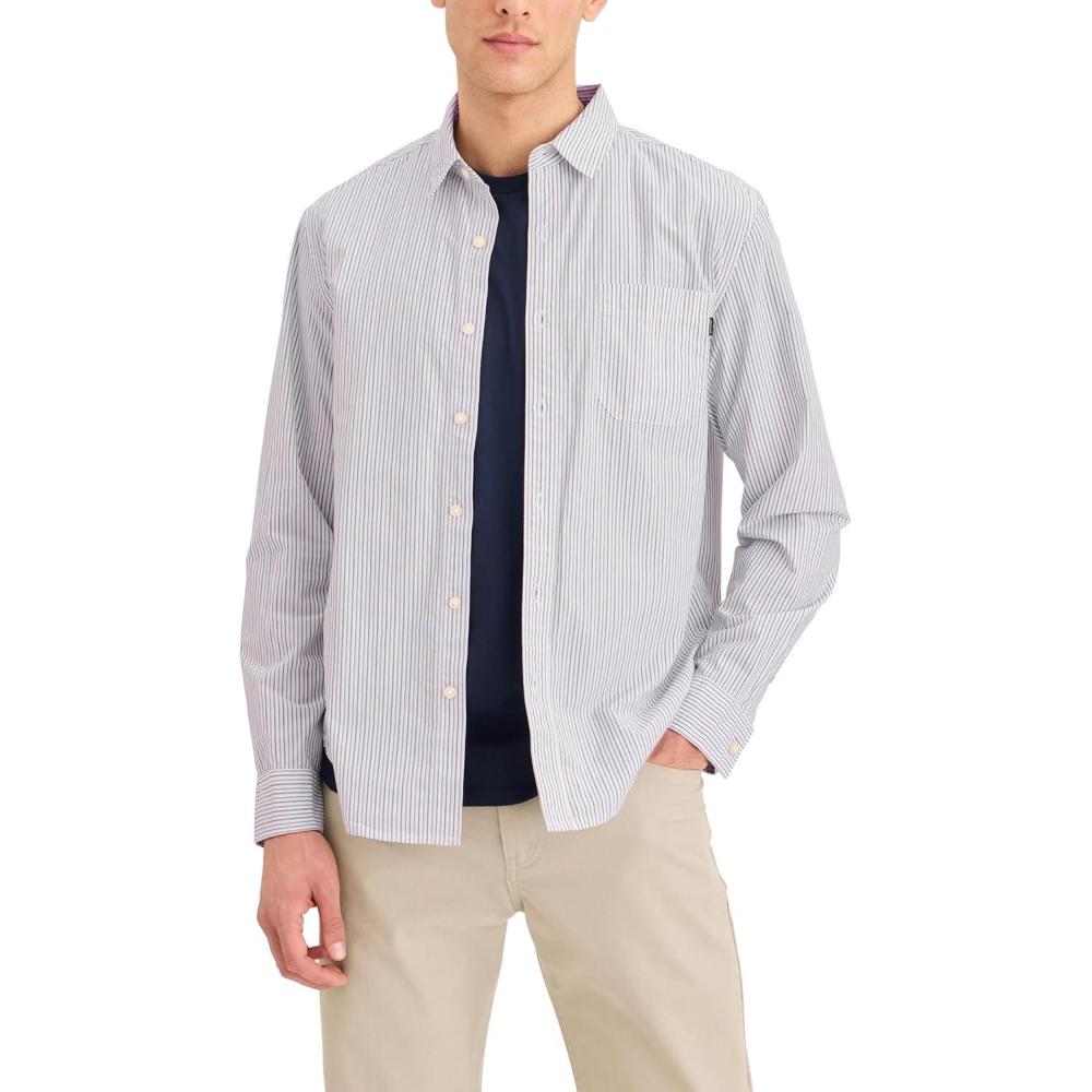 imageDOCKERS Mens Ultimate Shirt Long Sleeve Regular FitErwin Poplin Folkstone Gray Stripe
