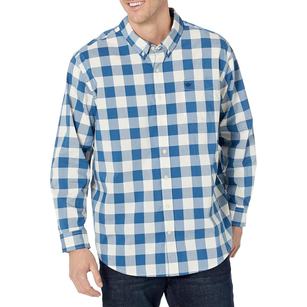 imageDockers Mens Classic Fit Long Sleeve Signature Comfort Flex Shirt Standard and Big ampamp TallBlue Buffalo Check