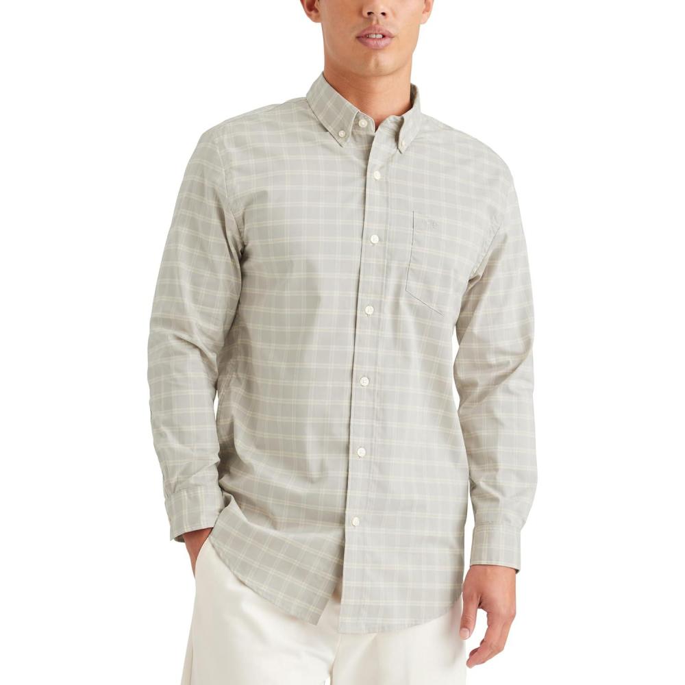 imageDockers Mens Classic Fit Long Sleeve Signature Comfort Flex Shirt Standard and Big ampamp TallGrey Yucca Grit Plaid