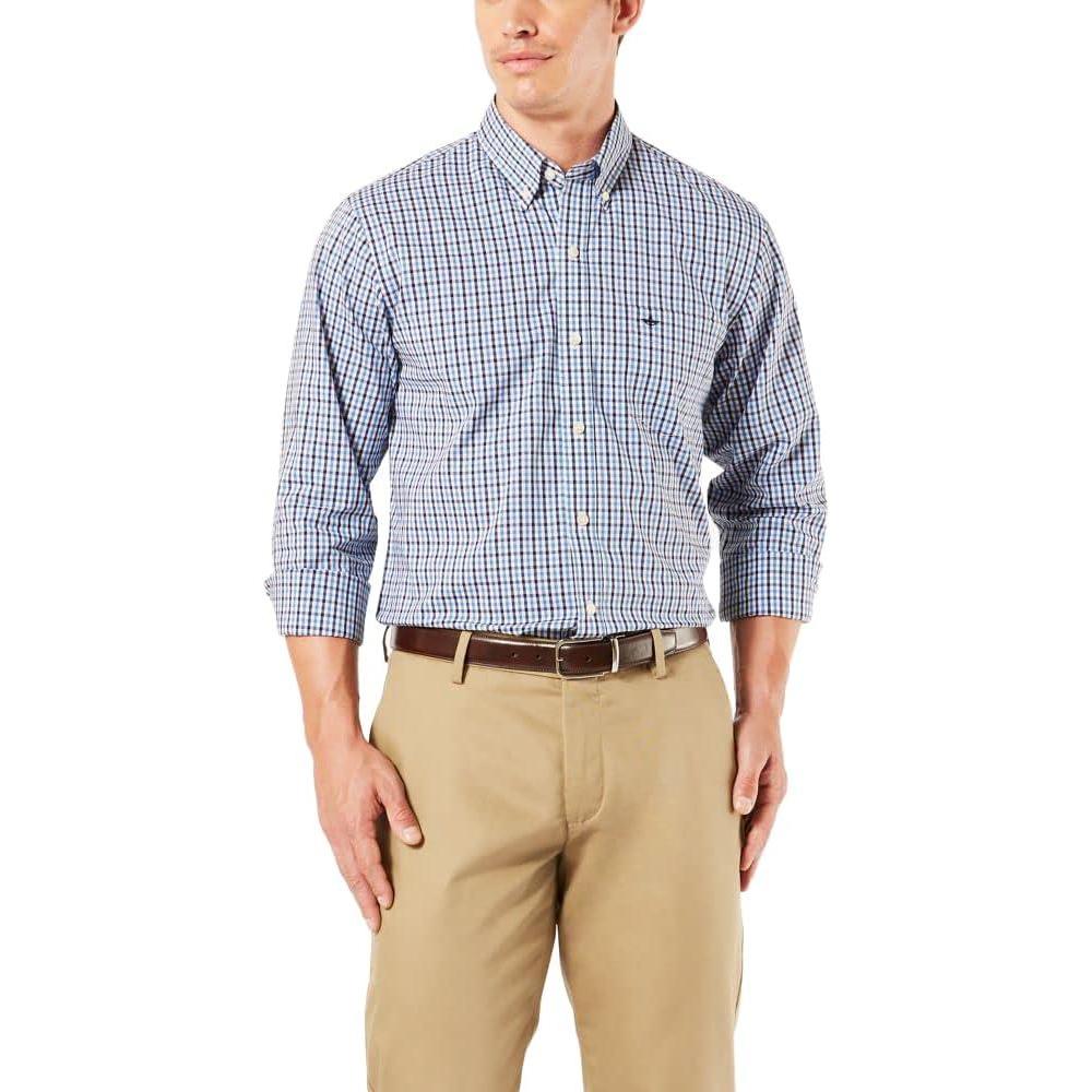 imageDockers Mens Classic Fit Long Sleeve Signature Comfort Flex Shirt Standard and Big ampamp TallPembroke Plaid