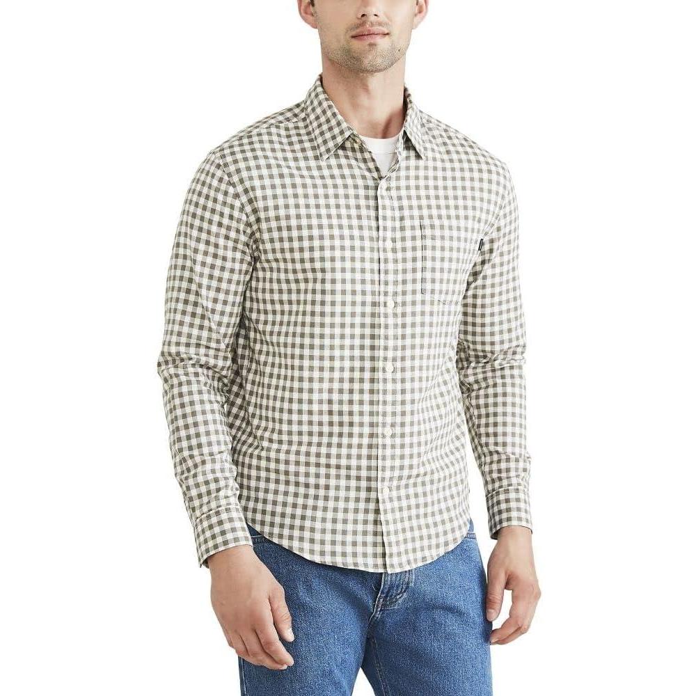 imageDockers Mens Regular Fit Long Sleeve Casual Shirt Regular and Big ampamp TallCamo Green