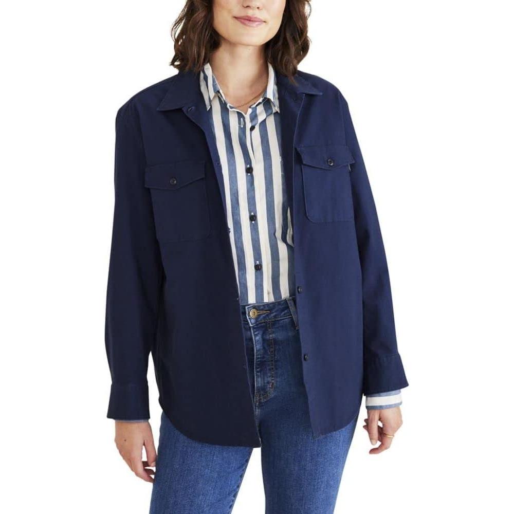 imageDOCKERS Womens Relaxed Fit Long Sleeve Shirt JacketNavy Blazer Canvas