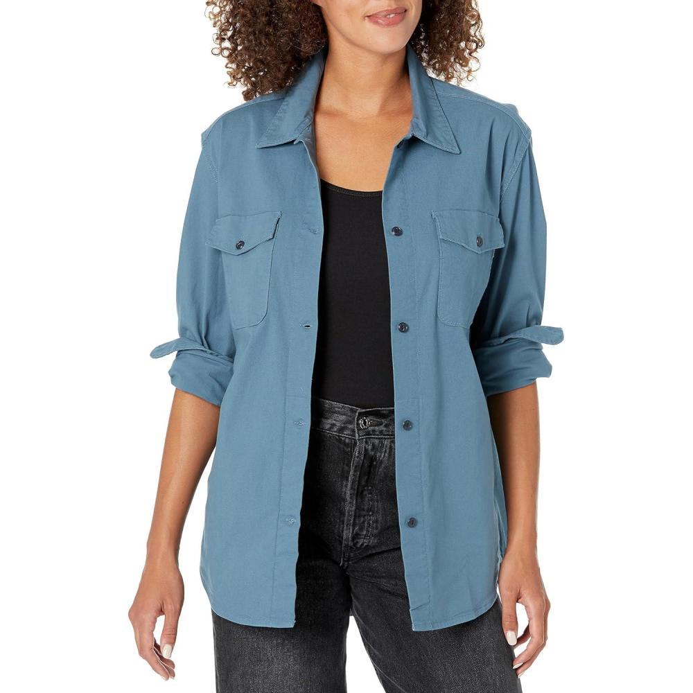 imageDOCKERS Womens Relaxed Fit Long Sleeve Shirt JacketNew Blue Fusion Canvas