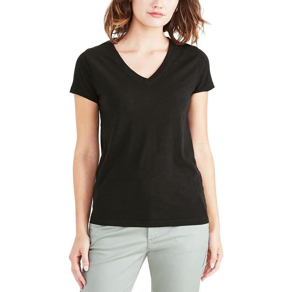 imageDOCKERS Womens Slim Fit Short Sleeve Favorite VNeck Tee ShirtBeautiful Black