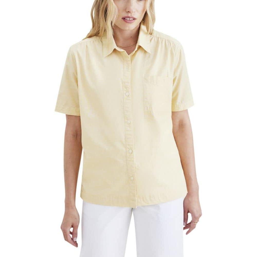 imageDockers Womens Regular Fit Short Sleeve Button Down ShirtLemon Curry Yellow  Ava End on End Poplin