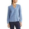 Dockers Women’s Classic Fit Long Sleeve V-Neck Shirt(Light Wash Blue – Chambray Print (Twill))