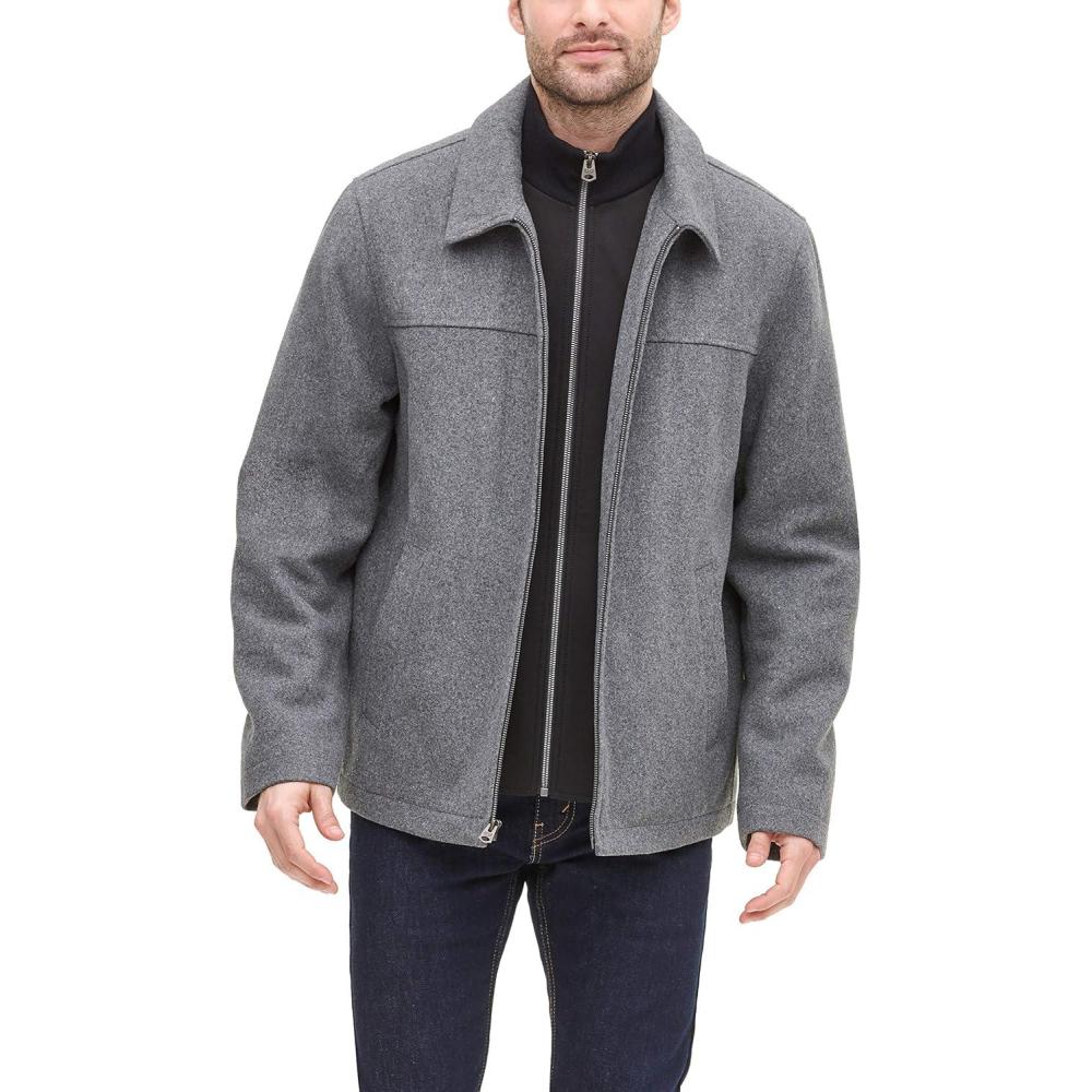 imageDOCKERS Mens Wool Blend Zip Up Jacket with Quilted BibLight GreySoftshell Bib