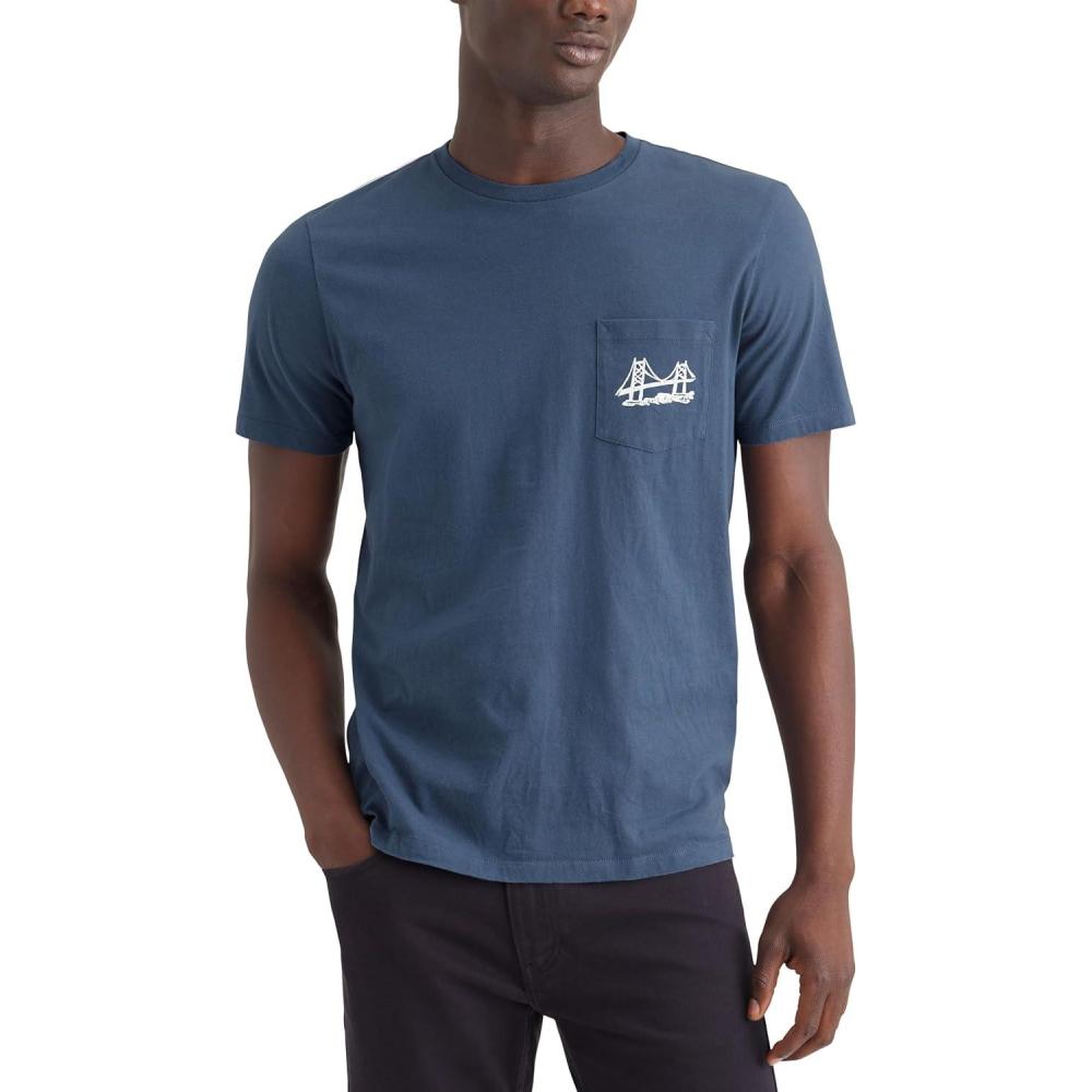 imageDockers Mens Slim Fit Short Sleeve Graphic Tee ShirtBridge Pocket Vintage Indigo