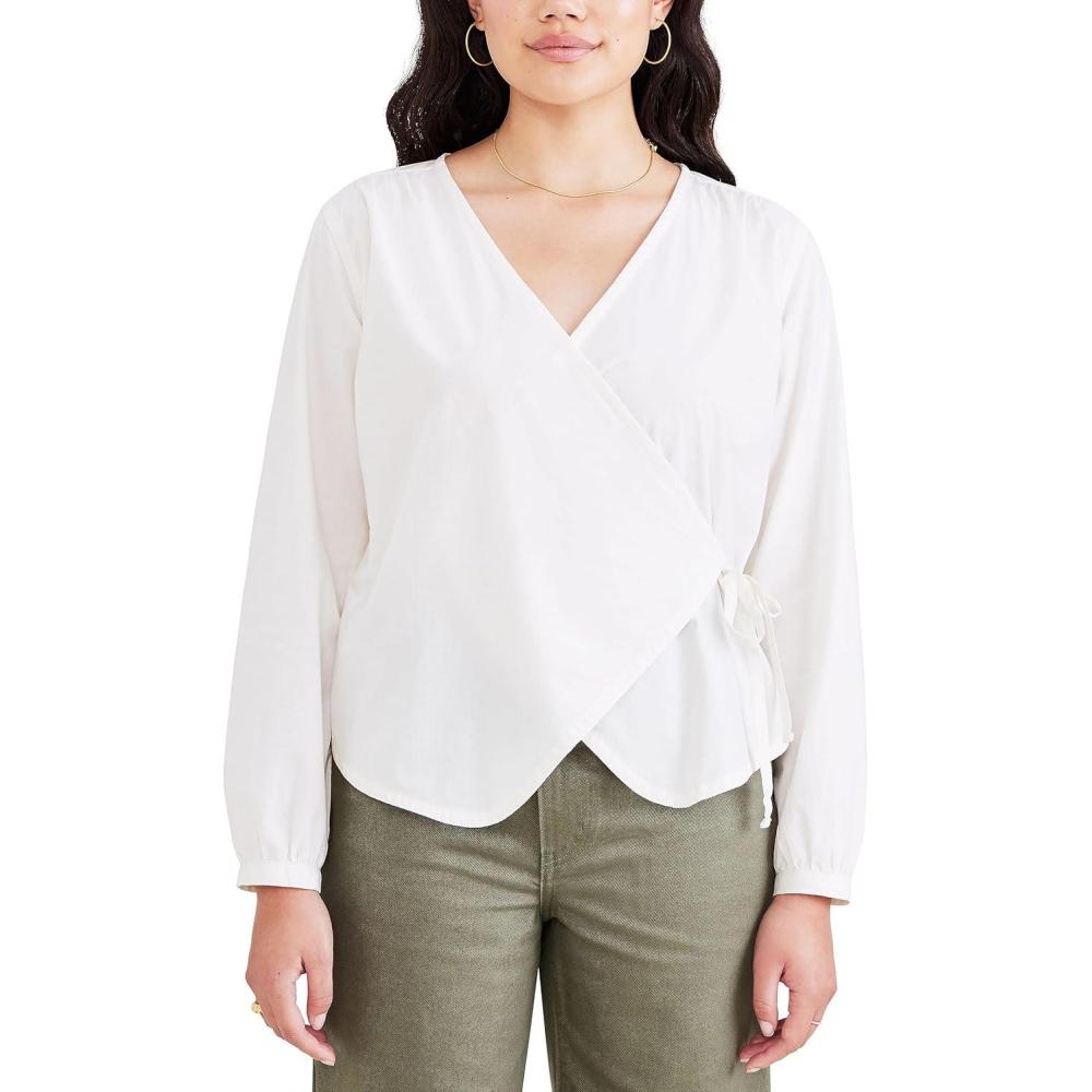 imageDockers Womens Regular Fit Long Sleeve Flowy Blouse ShirtAva Egret White Poplin