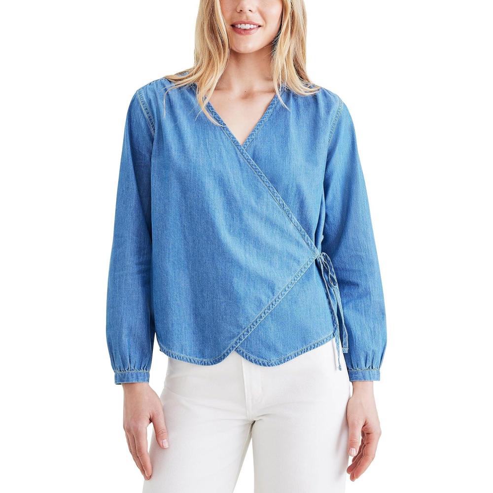 imageDockers Womens Regular Fit Long Sleeve Flowy Blouse ShirtCoronado Light Blue Rinse Twill