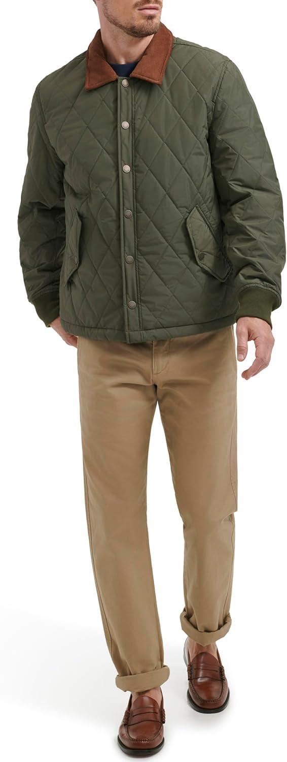imageDOCKERS mens Diamond Quilted Jacket With Corduroy CollarOlive