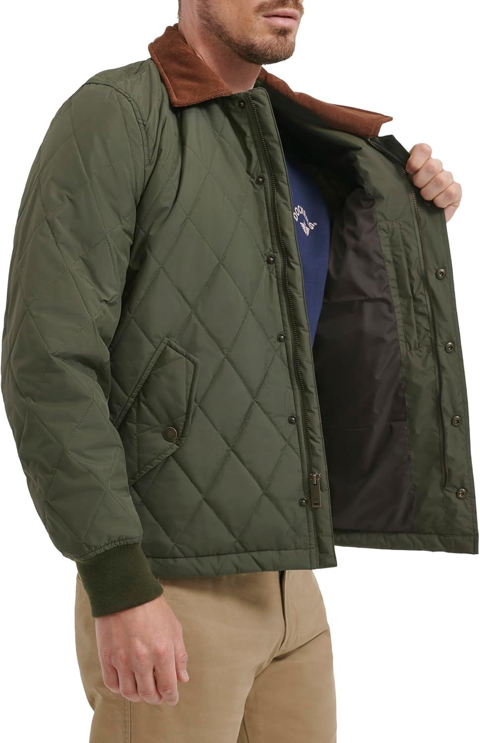 imageDOCKERS mens Diamond Quilted Jacket With Corduroy CollarOlive