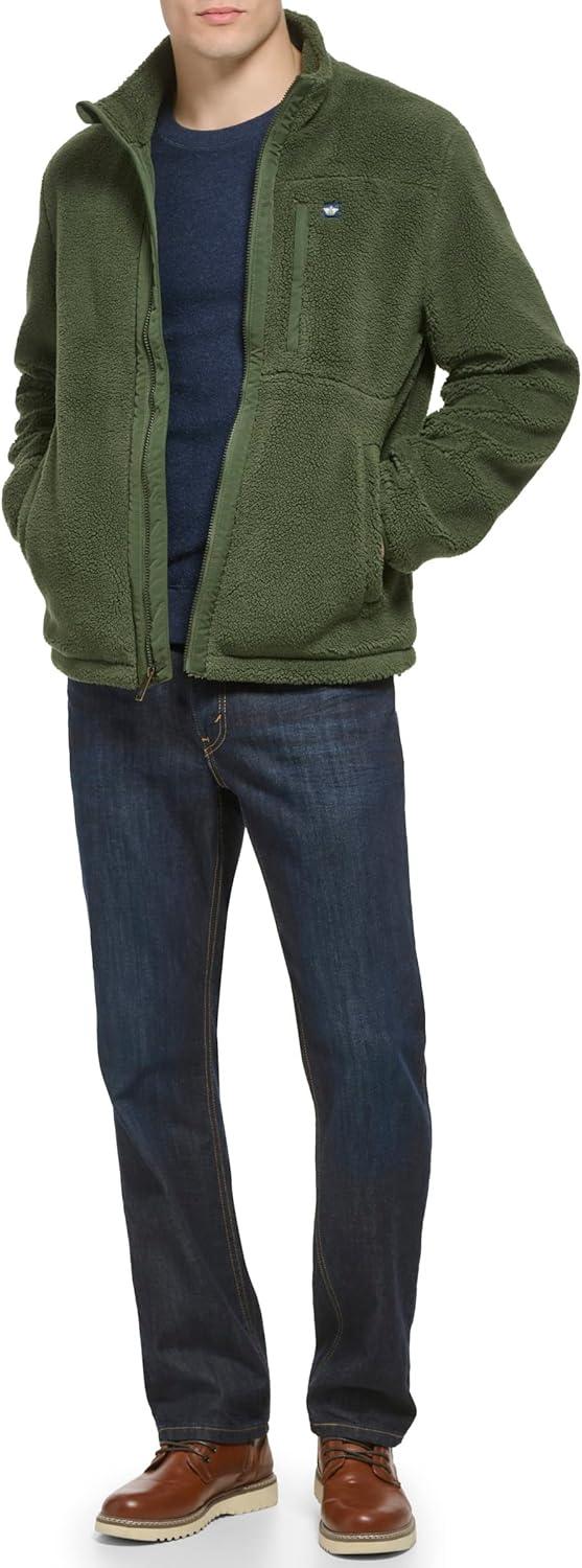 imageDOCKERS mens Zip Front Sherpa Fleece Jacket With Chest PocketDark Olive