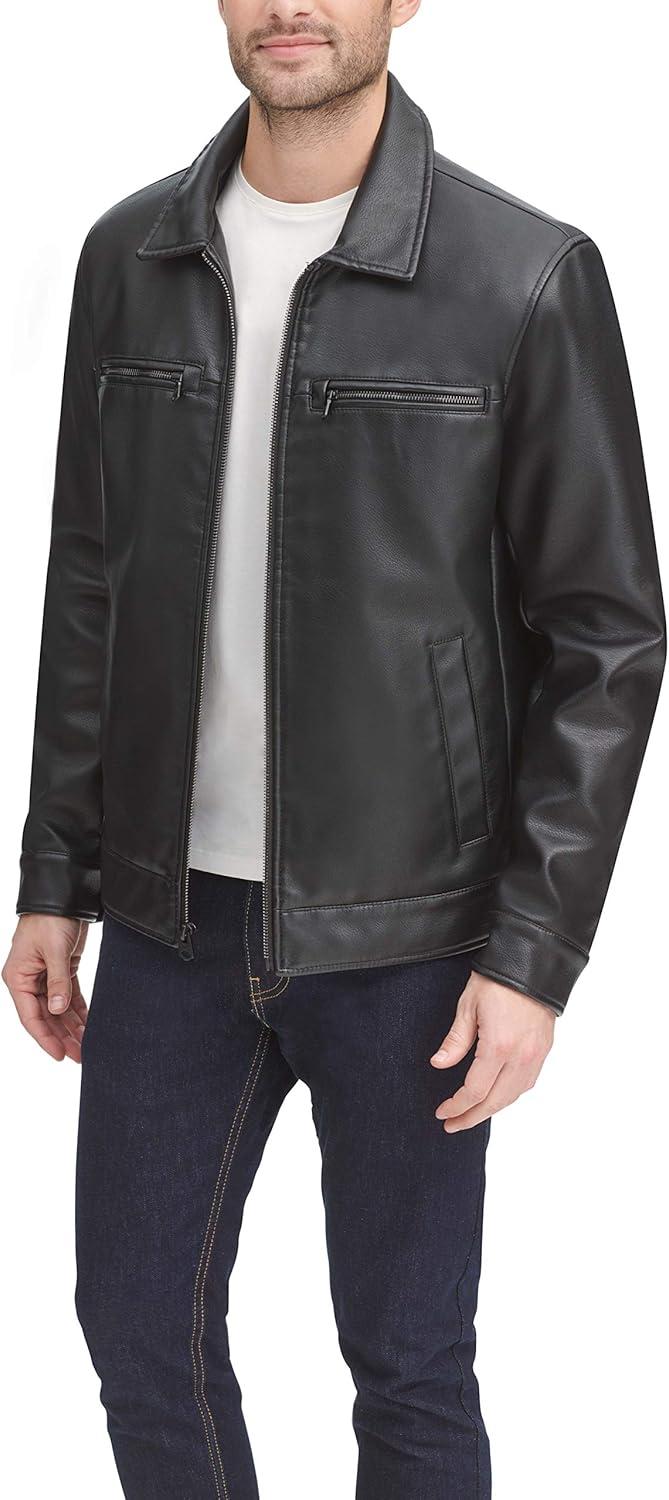 imageDockers Mens James Faux Leather Jacket Regular Big ampamp Tall SizesBlack W Chest Zip