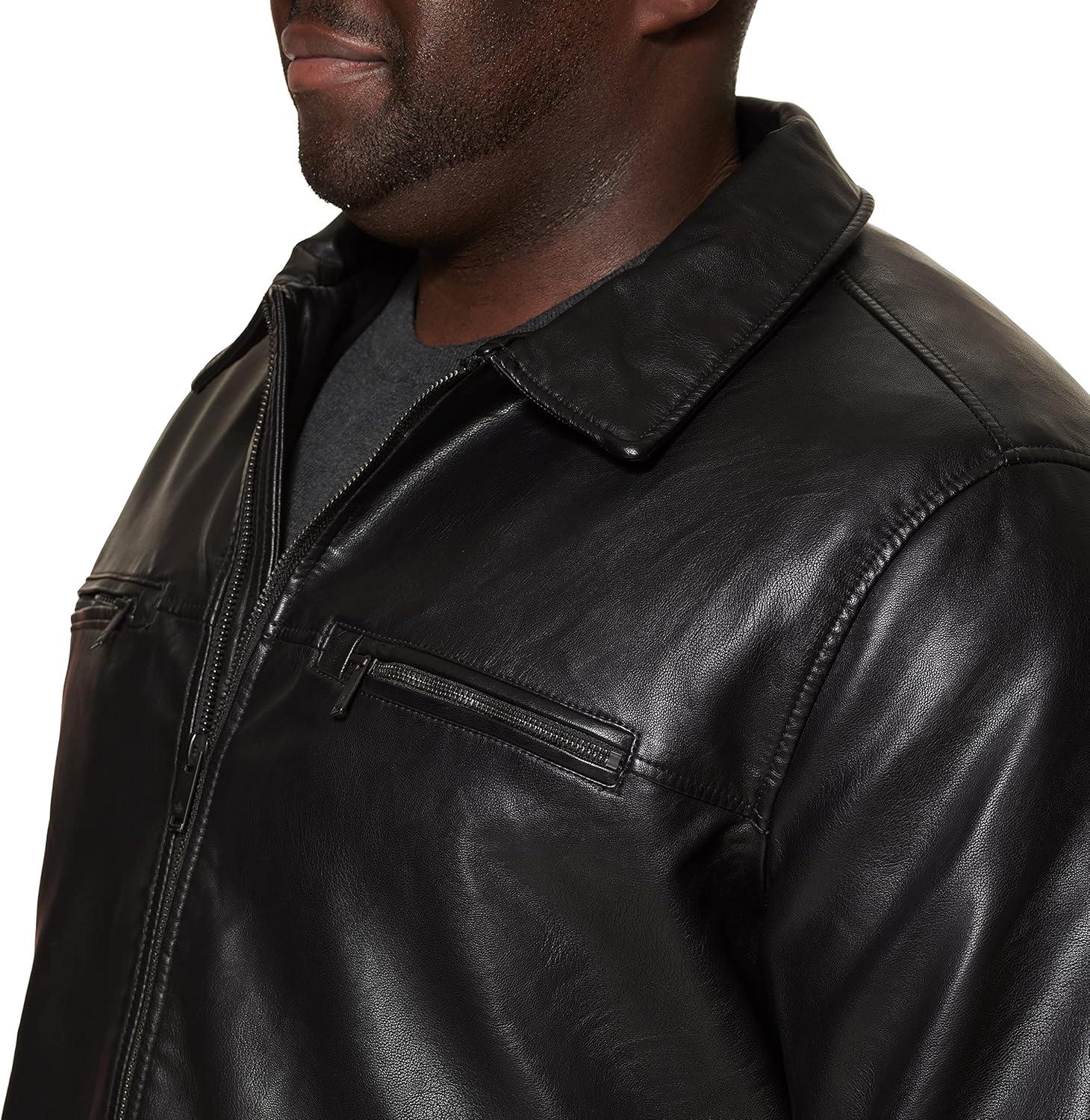 imageDockers Mens James Faux Leather Jacket Regular Big ampamp Tall SizesBlack W Chest Zip