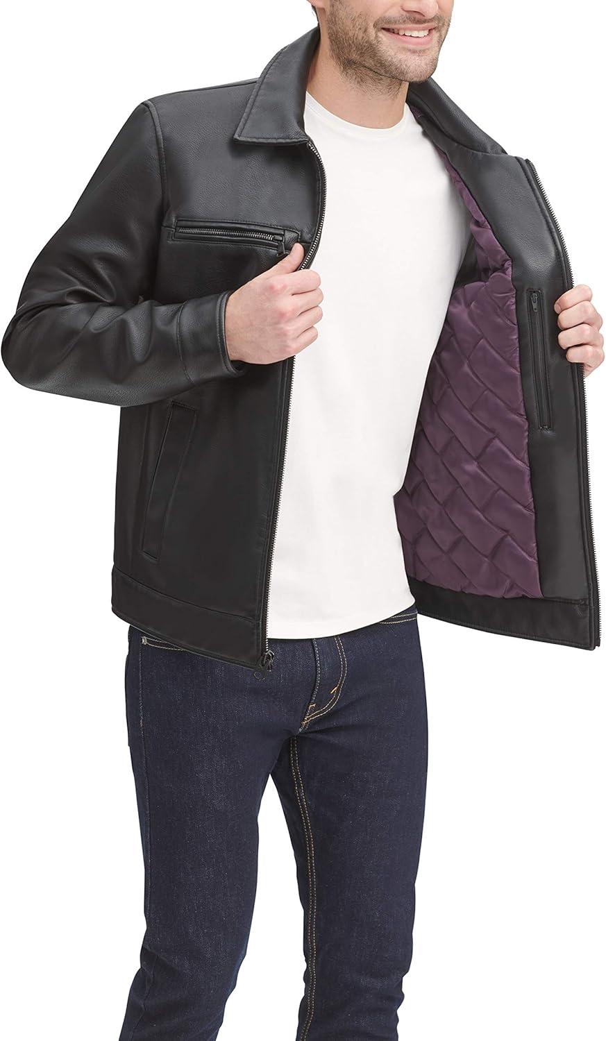 imageDockers Mens James Faux Leather Jacket Regular Big ampamp Tall SizesBlack W Chest Zip
