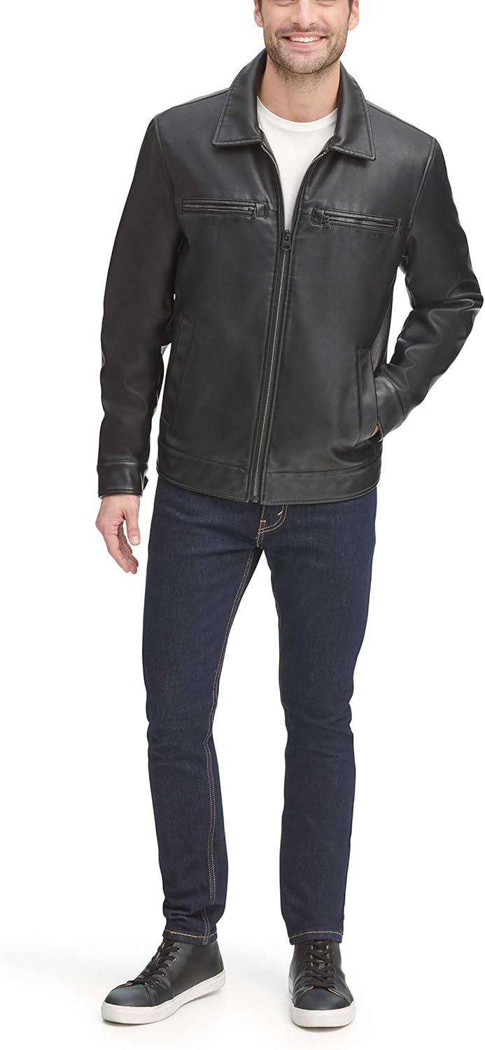imageDockers Mens James Faux Leather Jacket Regular Big ampamp Tall SizesBlack W Chest Zip