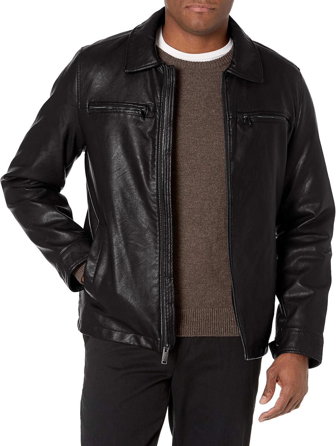 imageDockers Mens James Faux Leather Jacket Regular Big ampamp Tall SizesBlack W Chest Zip