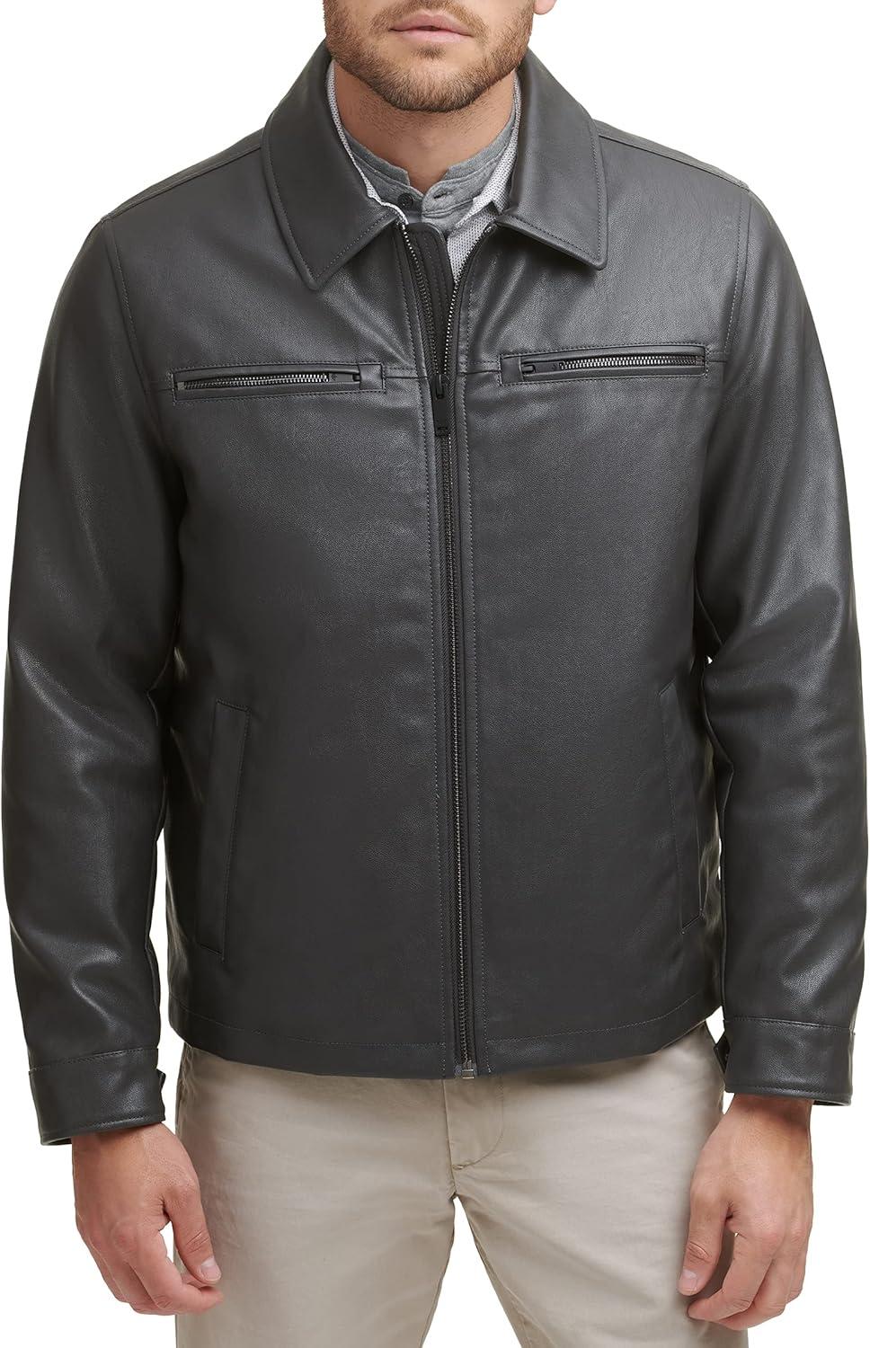 imageDockers Mens James Faux Leather Jacket Regular Big ampamp Tall SizesGrey W Chest Zip