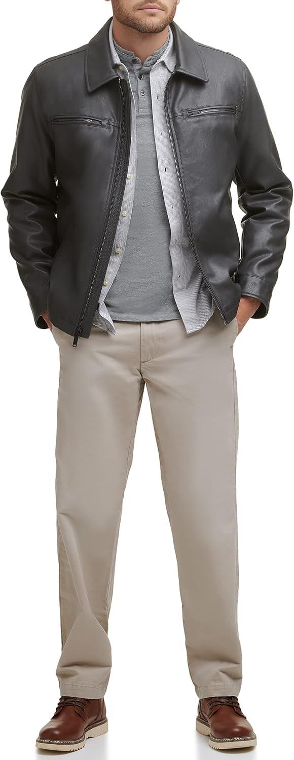 imageDockers Mens James Faux Leather Jacket Regular Big ampamp Tall SizesGrey W Chest Zip