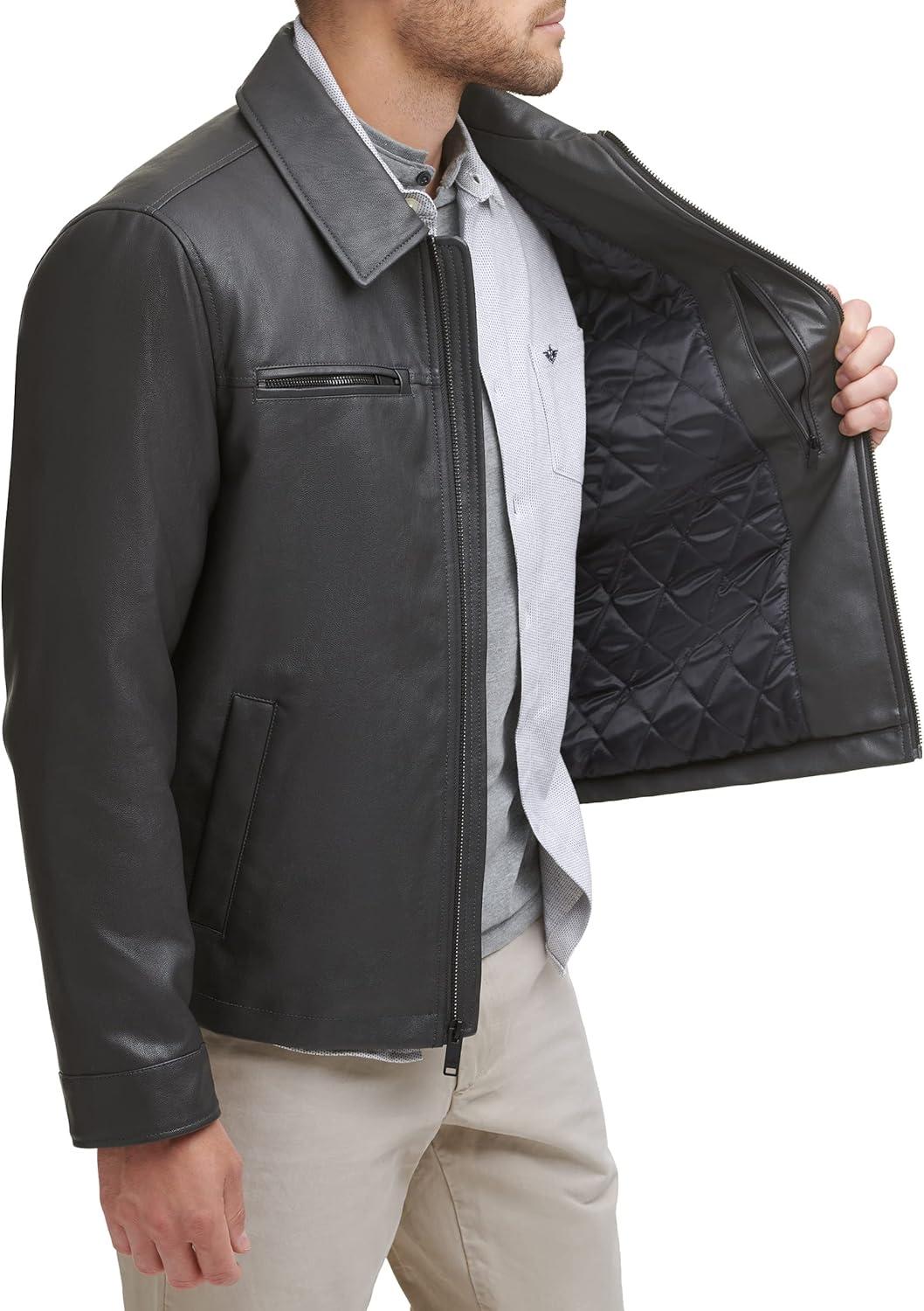 imageDockers Mens James Faux Leather Jacket Regular Big ampamp Tall SizesGrey W Chest Zip