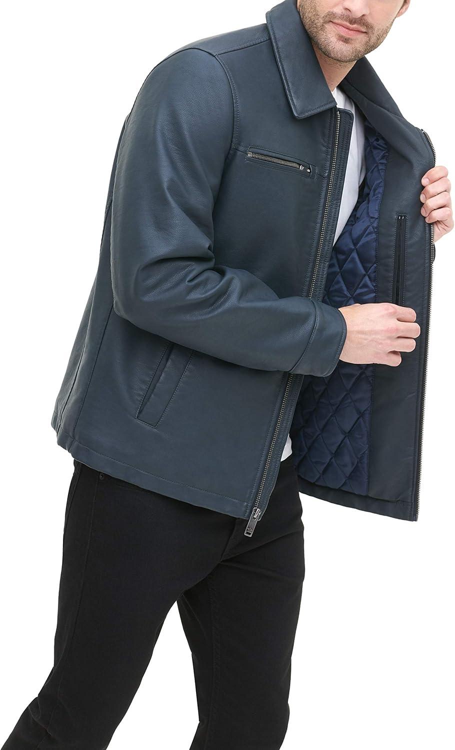 imageDockers Mens James Faux Leather Jacket Regular Big ampamp Tall SizesNavy W Chest Zip