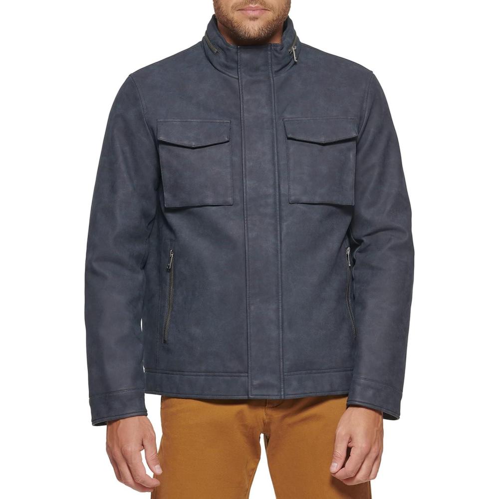 imageDOCKERS Mens Faux Leather Military JacketNavy