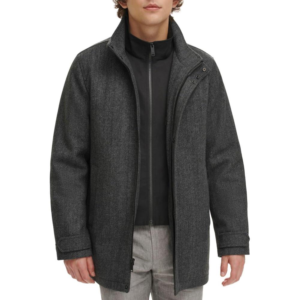imageDOCKERS Mens Wool Melton Two Pocket Full Length Duffle CoatNew Herringbone