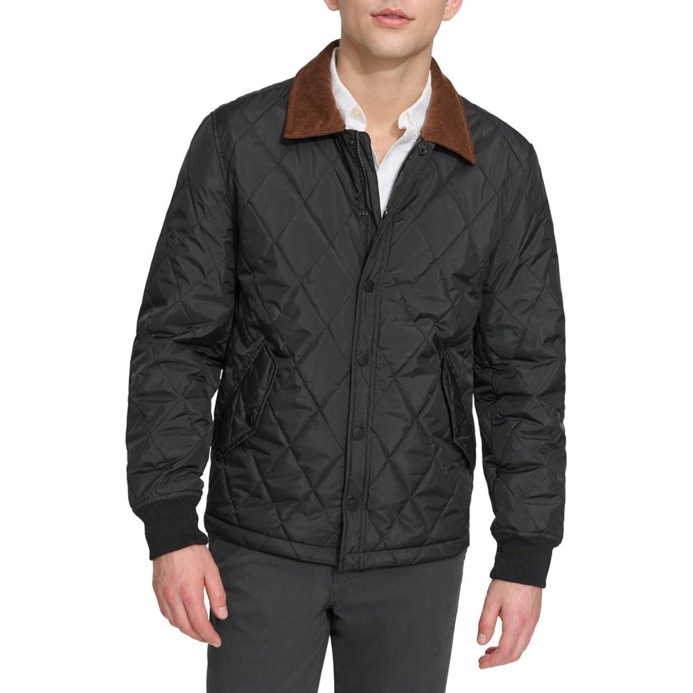 imageDOCKERS mens Diamond Quilted Jacket With Corduroy CollarBlack
