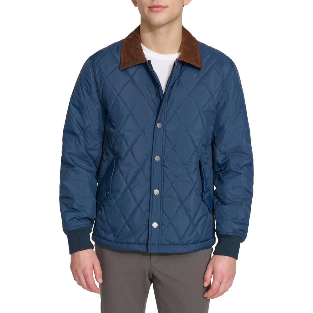 imageDOCKERS mens Diamond Quilted Jacket With Corduroy CollarNavy