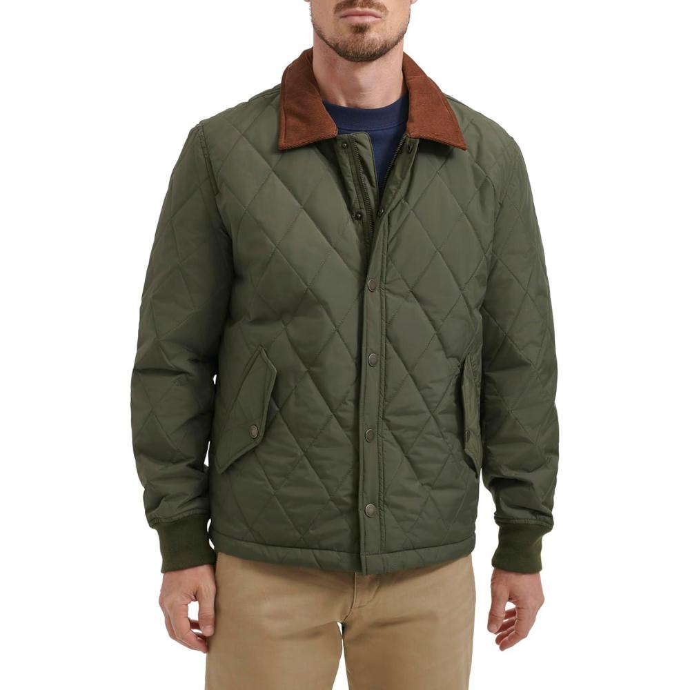 imageDOCKERS mens Diamond Quilted Jacket With Corduroy CollarOlive